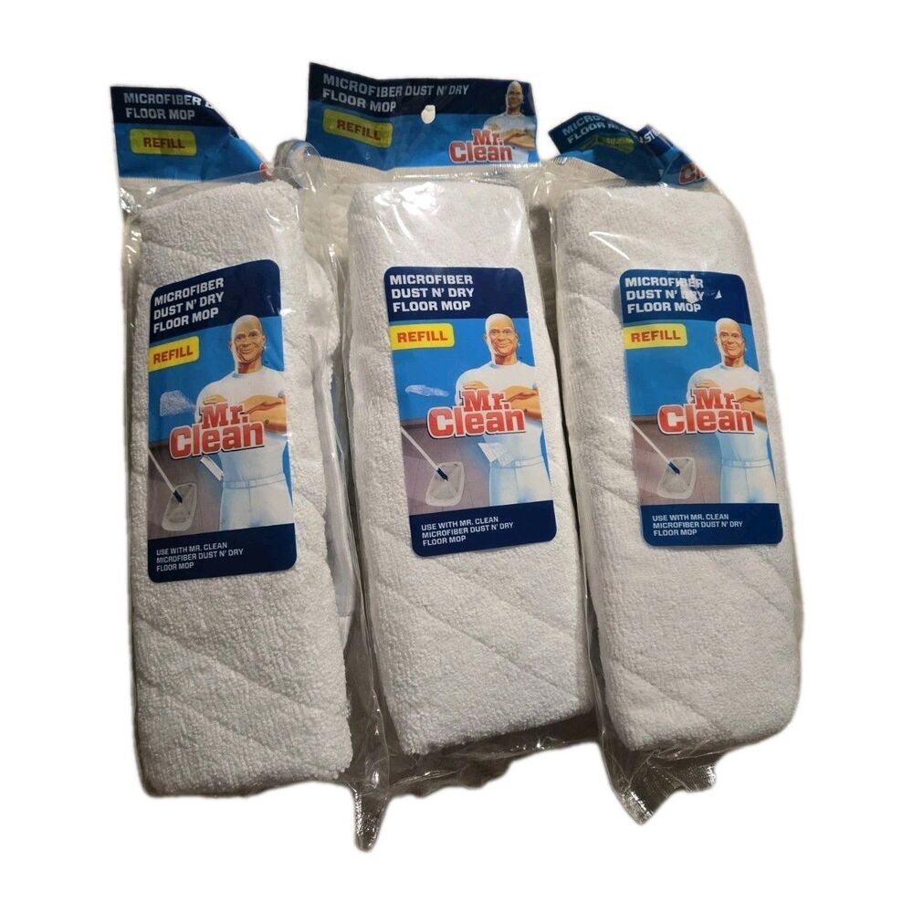 3 Packs Mr. Clean Microfiber Dust N' Dry Floor Mop Refill Washable